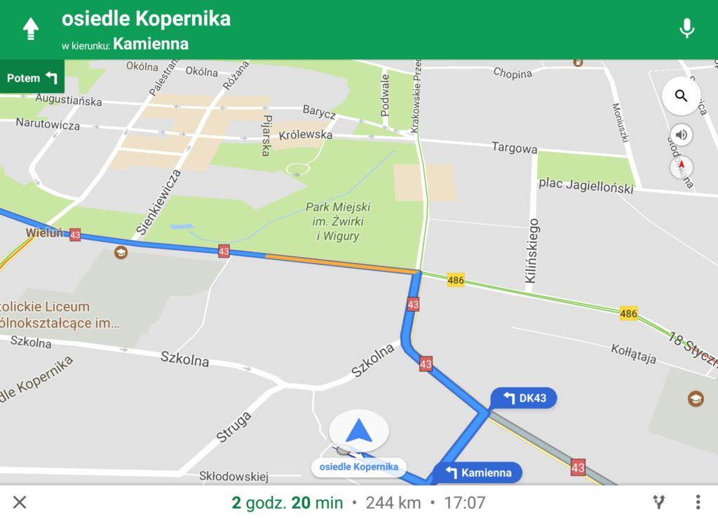 Mapy Google w Samochodzie, jak prezentowana jest trasa