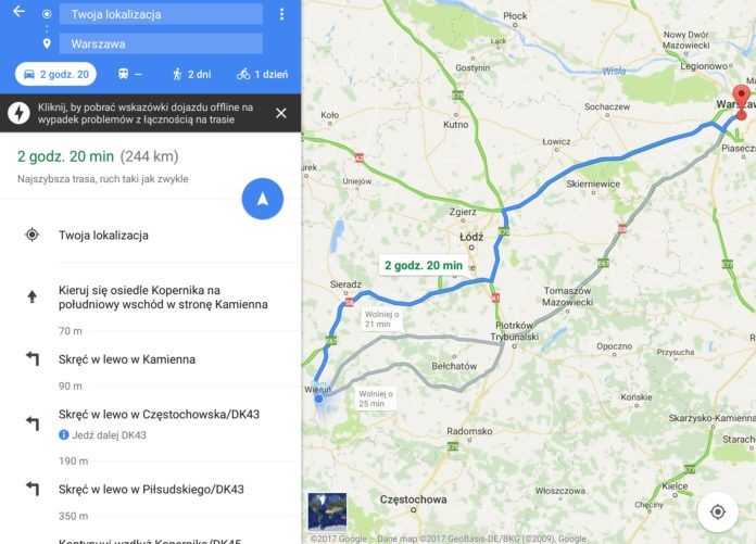 Mapy Google w Samochodzie