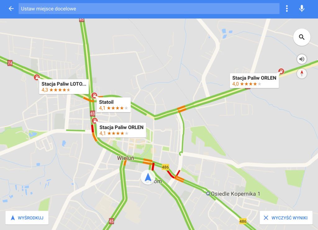 Mapy Google w Samochodzie, tak wygląda ekran