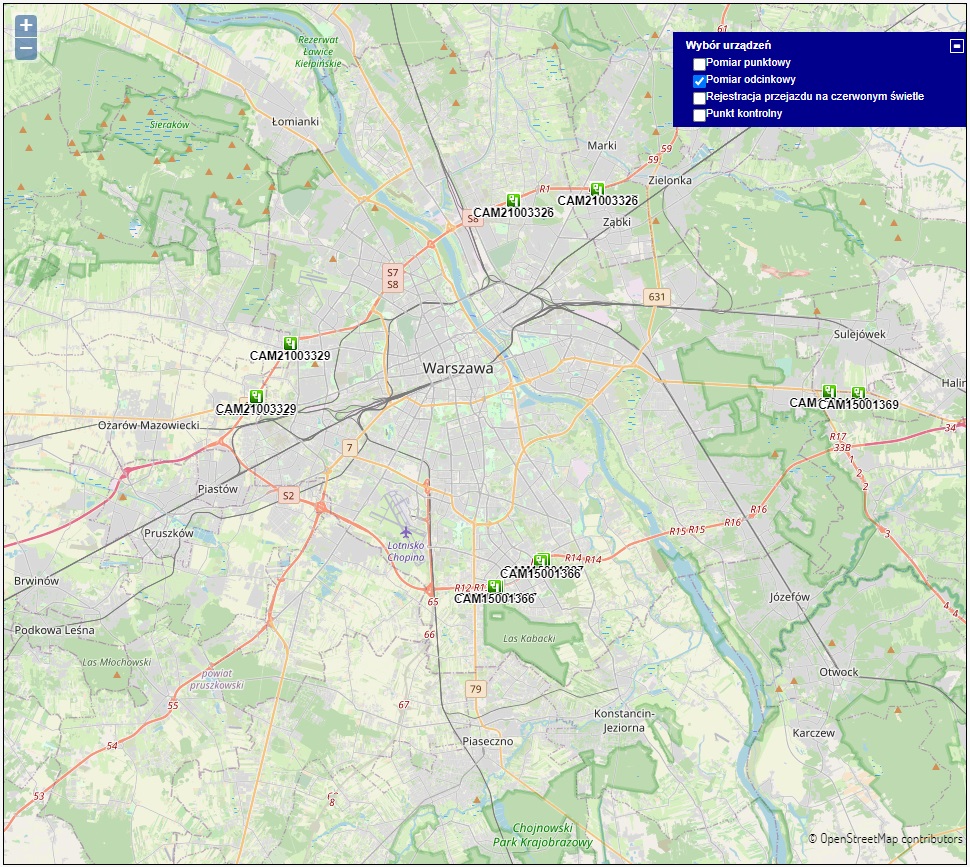 Odcinkowy pomiar prędkości w Warszawie 02 mapa odcinków