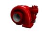 Turbosprężarka co to jest. Na białym tle polakirowana na krwisto czerwony kolor turbosprężarka. Podzespół kształtem zbliżony do ślimaka.