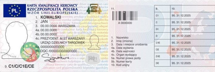 Karta kwalifikacji kierowcy 2022. Ogólny wzór dokumentu pod nazwą karta kwalifikacji kierowcy. Wygląd i format zbliżone do dowodu osobistego i prawa jazdy.