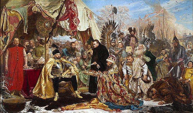 Przekop Mierzei Wiślanej. Na ilustracji obraz Jana Matejki z 1872 roku Stefan Batory pod Pskowem.