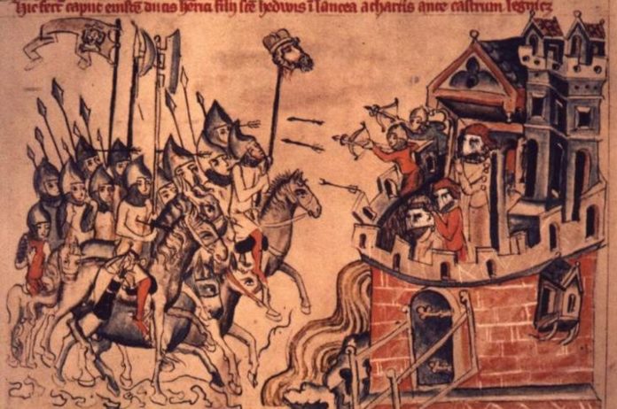 Legnickie Pole 1241. Średniowieczna rycina przedstawiającaq bitwę pod Legnicą.