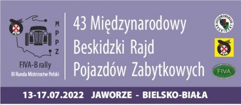 43 Beskidzki Rajd Pojazdów Zabytkowych Bielsko-Jaworze, 13-17.07.2022 plakat