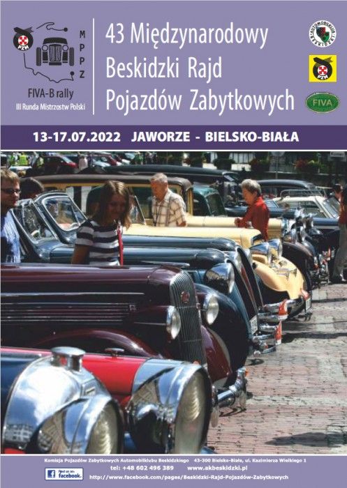 43 Beskidzki Rajd Pojazdów Zabytkowych  Bielsko-Jaworze, 13-17.07.2022 plakat