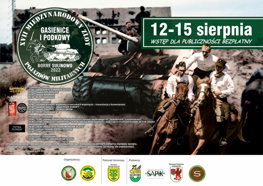 Międzynarodowy Zlot Pojazdów Militarnych „Gąsienice i Podkowy” Borne Sulinowo 12-15.08.2022 - plakat-zlot2022