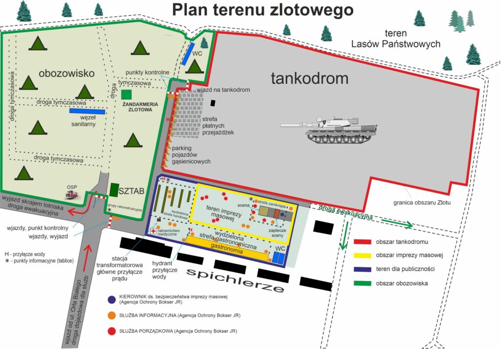 Międzynarodowy Zlot Pojazdów Militarnych „Gąsienice i Podkowy” Borne Sulinowo 12-15.08.2022 plan-zlotowiska