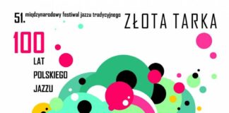 51 Międzynarodowy Festiwal Jazzu Tradycyjnego. Plakat festiwalu zawiera datę, miejsce oraz pełną nazwę imprezy rozrzucone po całym plakacie. Tło białe, elementem dominującym jest czarno-biała trąbka z której wydobywa się wielobarwna piana.