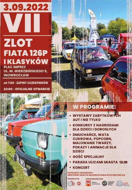 plakat - VII Zlot Fiata 126p Klasyków Inowrocław plakat 3.09.2022