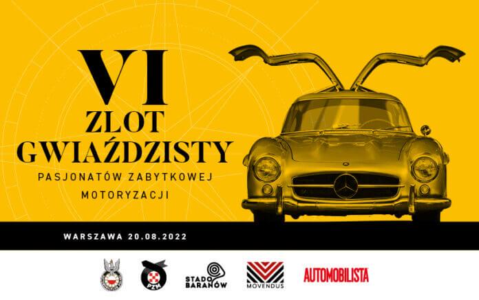 plakat VI Zlot Gwiaździsty Pasjonatów Zabytkowej Motoryzacji Warszawa 1.10.2022 Mercedes