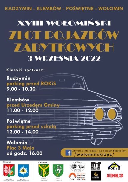 XVIII Wołomiński Zlot Pojazdów Zabytkowych 3.09.2022 - plakat