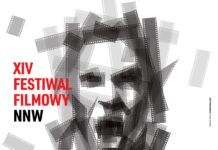 XIV Międzynarodowy Festiwal Filmowy NNW. Plakat imprezy zawierający datę, miejsce i czas festiwalu. Centralnym elementem plakatu jest szkic twarzy, krzyczącego człowieka. Grafika stworzona z pasków taśmy filmowej..