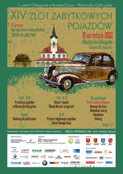 XIV Zlot Zabytkowych Pojazdów w Miasteczku Galicyjskim 17-18.09.2022 plakat