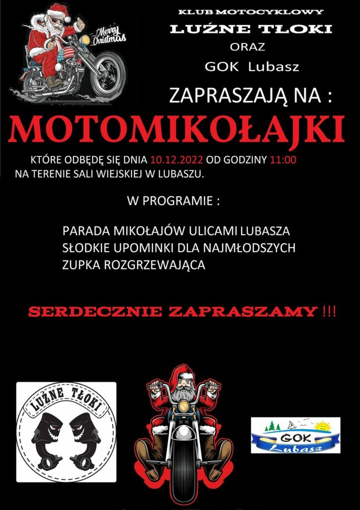 MotoMikołajki 10.12.2022 Lubasz Plakat.