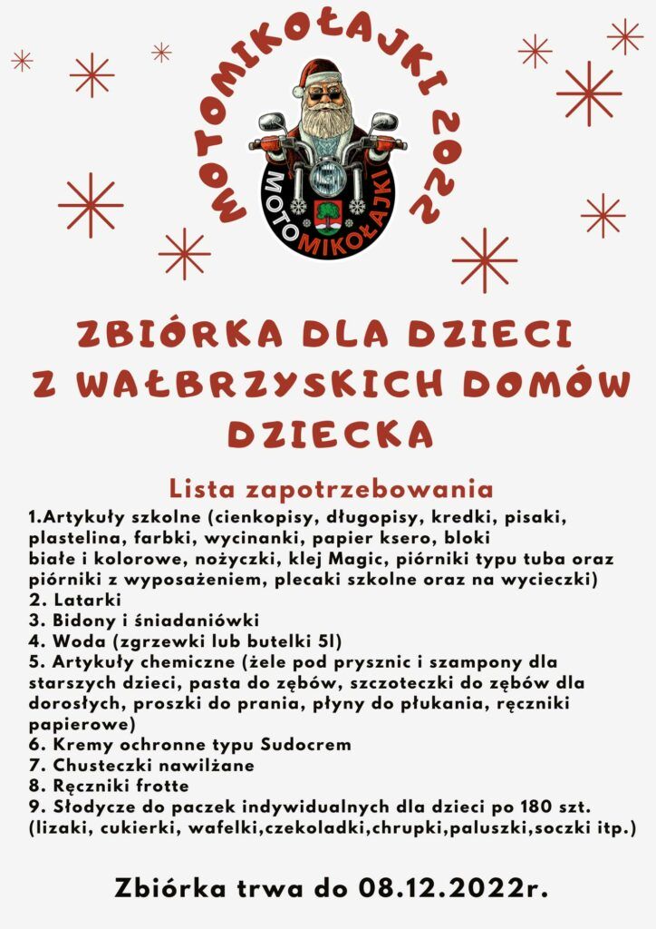 VI MotoMikołajki Wałbrzych 10.12.2022 - lista potrzeb