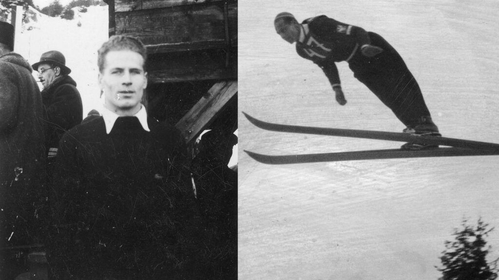 Na zdjęciu jest Stanisław Marusarz na mistrzostwach świata w Lahti 1938.