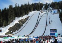 Na zdjęciu są skocznie Obiekty HS140 i HS104 Whistler, Kanada.Skoki Narciarskie Mistrzostwa Świata Juniorów.