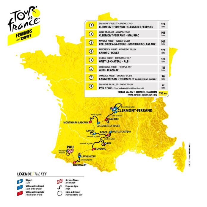 Mapa wyścigu. Tour de France Kobiet 2023.