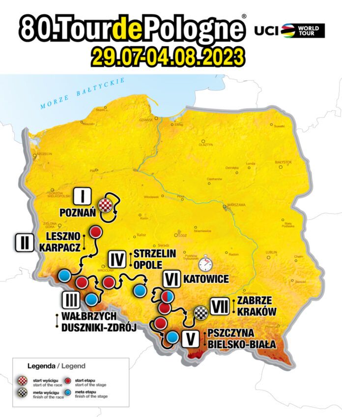 Mapa całego wyścigu. Tour de Pologne 2023.