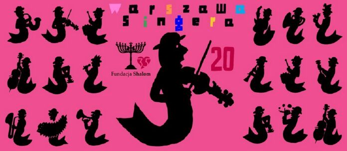 20 Festiwal Kultury Żydowskiej Warszawa Singera - różowy baner zapraszający na imprezę