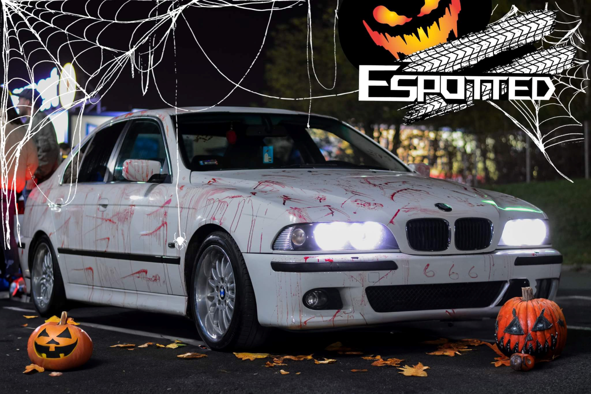 Biały BMW ociekający krwią - Halloween Car+ zbiórka darów dla schroniska - Łódź