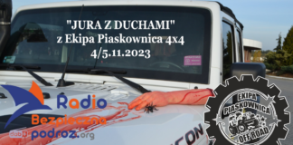 Biały samochód z odciętą zakrwawioną ręką na masce. JURA Z DUCHAMI z Ekipa Piaskownica 4x4 i Radio Bezpieczna Podróż - 4-5.11.2023