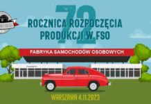 Warszawa na tle bramy FSO 72 Rocznica produkcji w FSO 4.11.2023 Warszawa