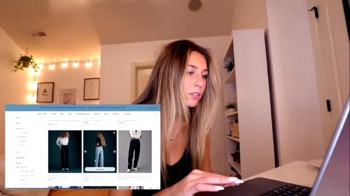 Bezpieczne zakupy w Internecie, kobieta robi zakupy w sklepie internetowym z odzieżą