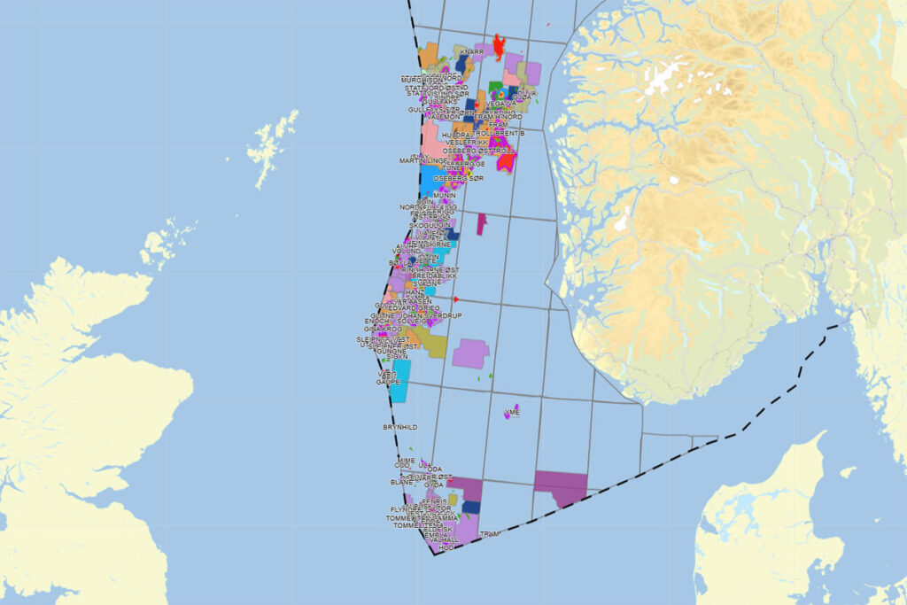 Gaz wydobywany ze złóż norweskich - mapa