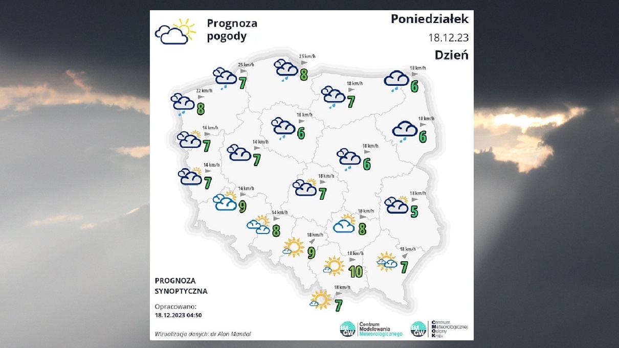 Pogoda w Poniedziałek 18 grudnia 2023