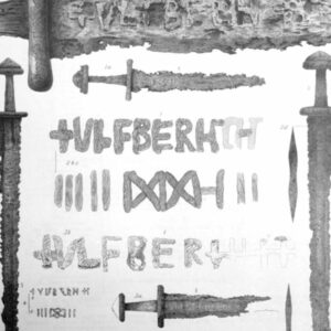Importowane miecze typu Ulfberht odnalezione w Norwegii. Rycina XIX wieczna