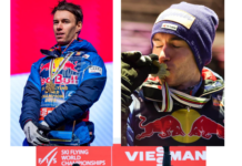 Na zdjęciu skoczkowie medaliści. MŚ w lotach 2024 Stefan Kraft i Słowenia.