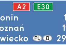 Odległość na znakach drogowych Tablica E-14a