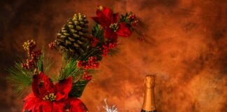 noworoczne postanowienia a na widoku szampan i pomarańcze