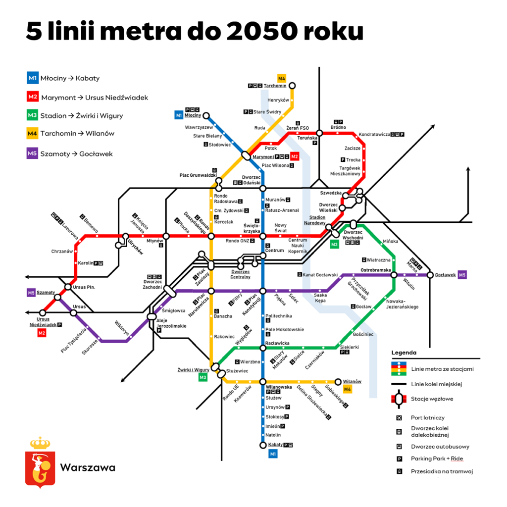 5 linii metra w Warszawie do 2050 roku