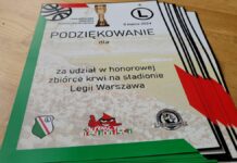 Honorowa Zbiórka Krwi 9 marca, Legia Łazienkowska 3, podziękowanie za udział w zbiórce