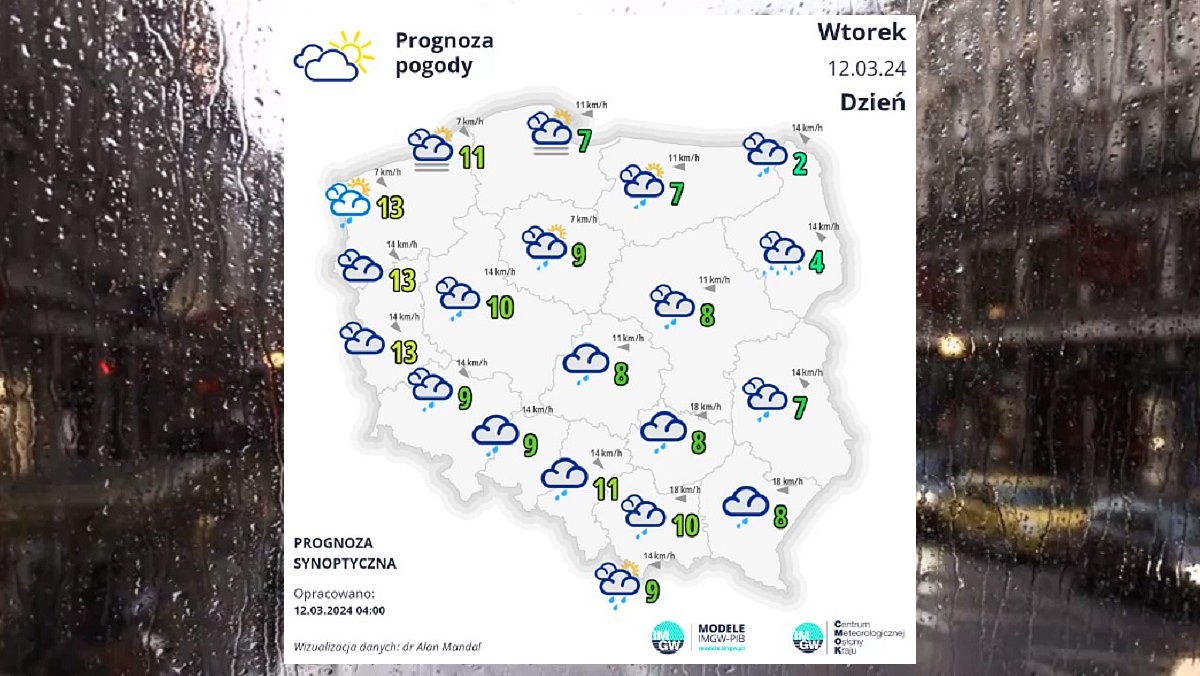 Pogoda we Wtorek 12 marca 2024