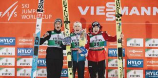 Na zdjęciu są skoczkowie na podium w lahti. Pucharu Świata w skokach narciarskich Lahti.