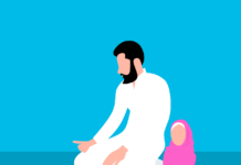 polscy muzułmanie rozpoczynają ramadan, mężczyzna i dziecko modlą się na matach