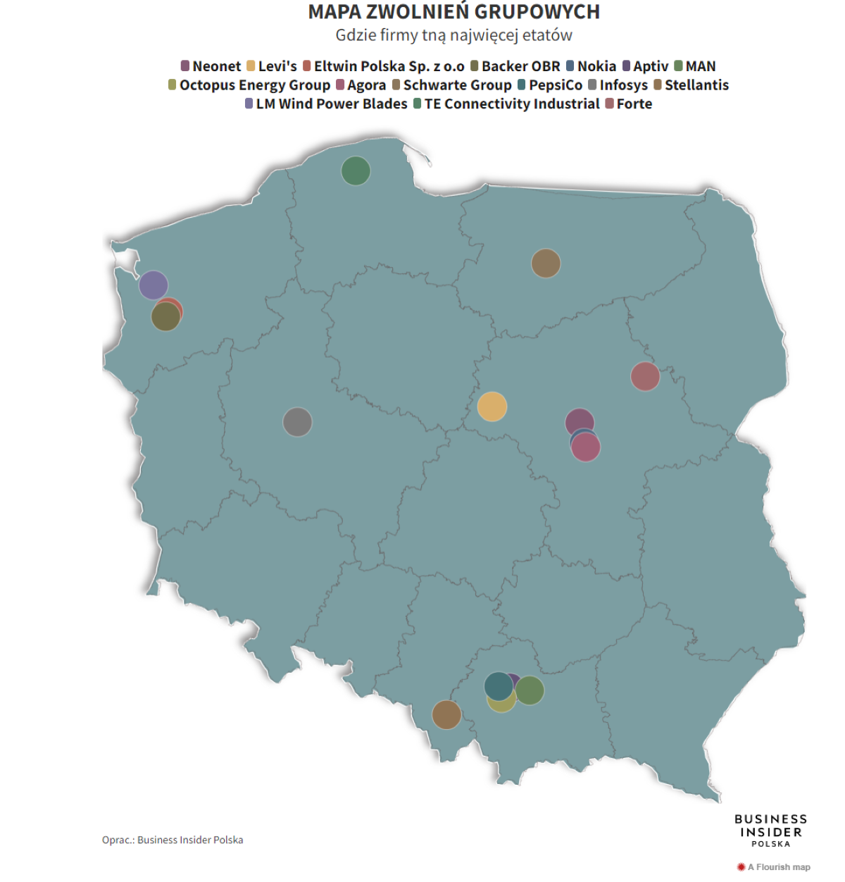 Mapa zawonień grupowych. Oprac. Busines Insider Polska