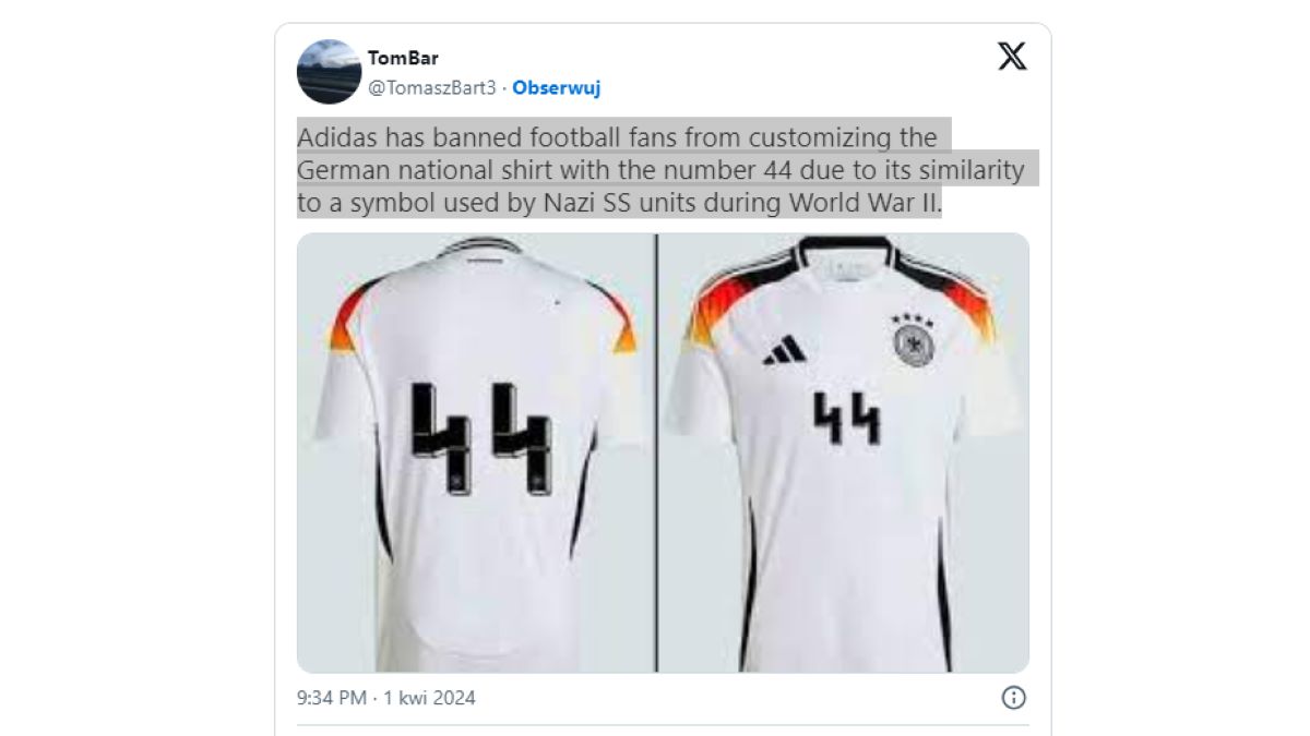 Na koszulce reprezentacji Niemiec symbole używane przez SS - informacja dla fanów z platformy X