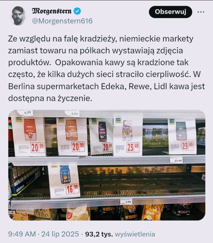 Kradzież kawy w niemieckich sklepach