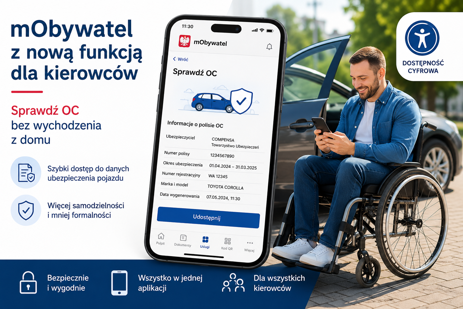 mObywatel z nową funkcją dla kierowców. To rozwiązanie szczególnie ważne dla osób z niepełnosprawnościami
