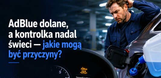 na zdjęciu mechanik pochylony nad autem - - AdBlue dolane, a kontrolka nadal świeci
