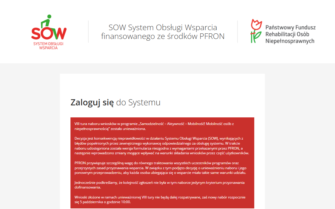 VIII tura naboru na dofinansowanie aut unieważniona. PFRON podaje powody i nowy termin